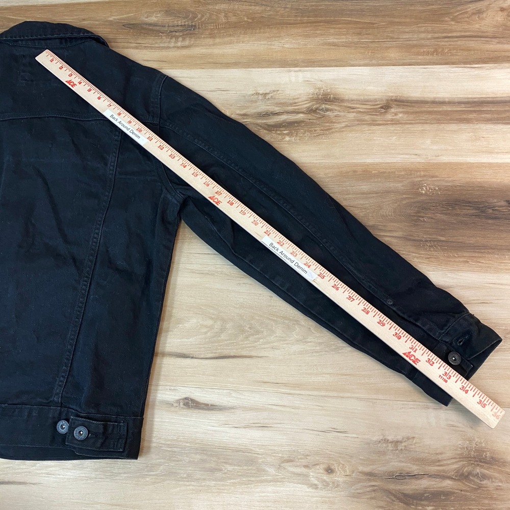 ZARA Denim Trucker Jacket Mens XL Black Long Sleeve Button Front Jean Jacket - Picture 9 of 10